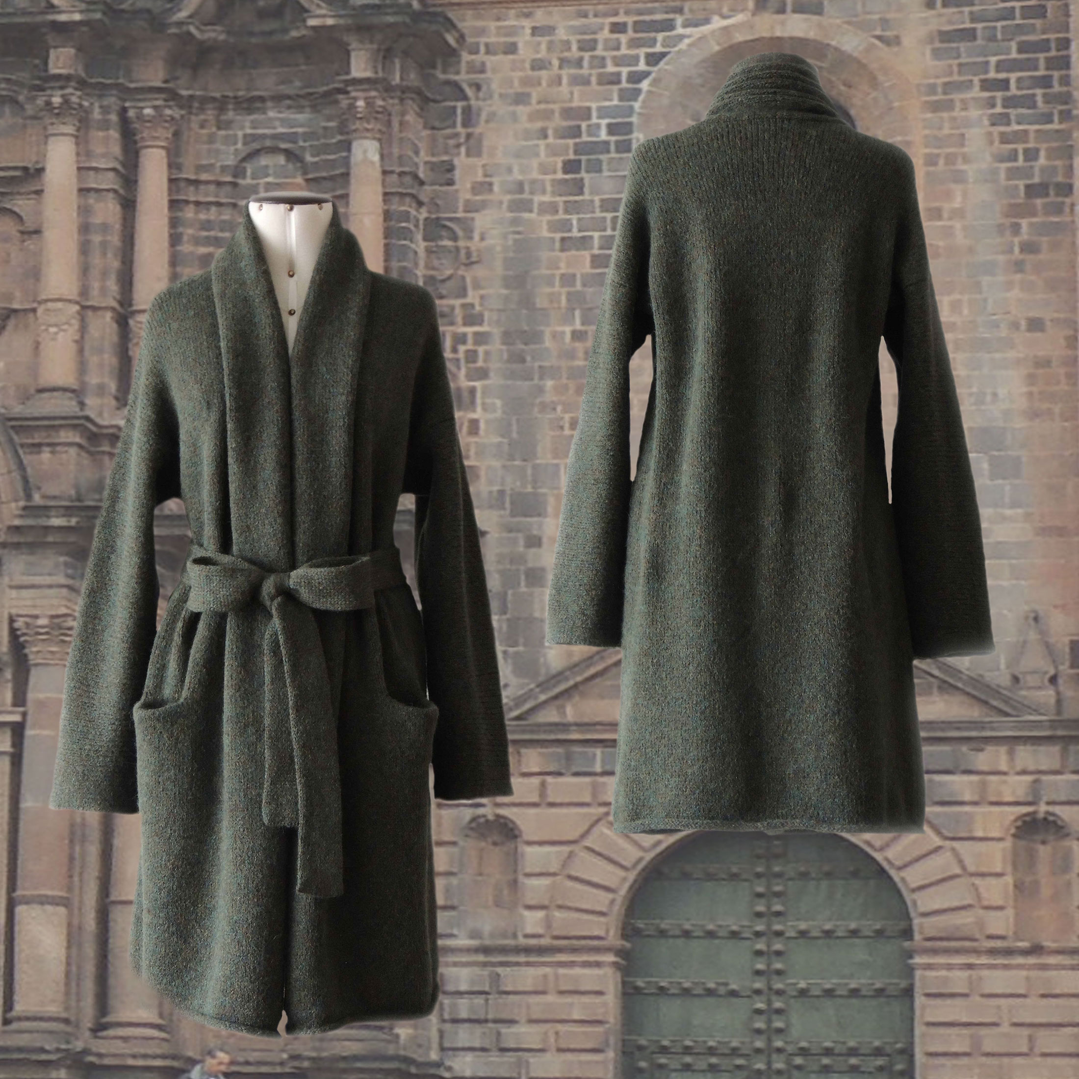 PFL KNITWEAR Capote Coat a limited edition blend color cardigan 93% alpaca, that exudes luxury and comfort inclusive belt